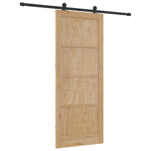 Συρόμενη Πόρτα Φυσικό και Μαύρο 86 x 211 cm Μασίφ Ξύλο Πεύκου - Pakobazaar