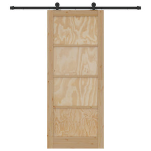 Συρόμενη Πόρτα Φυσικό και Μαύρο 86 x 211 cm Μασίφ Ξύλο Πεύκου - Pakobazaar