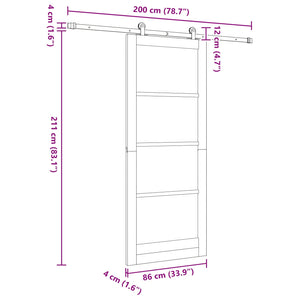 Συρόμενη Πόρτα Φυσικό και Λευκό 86 x 211 cm Μασίφ Ξύλο Πεύκου - Pakobazaar