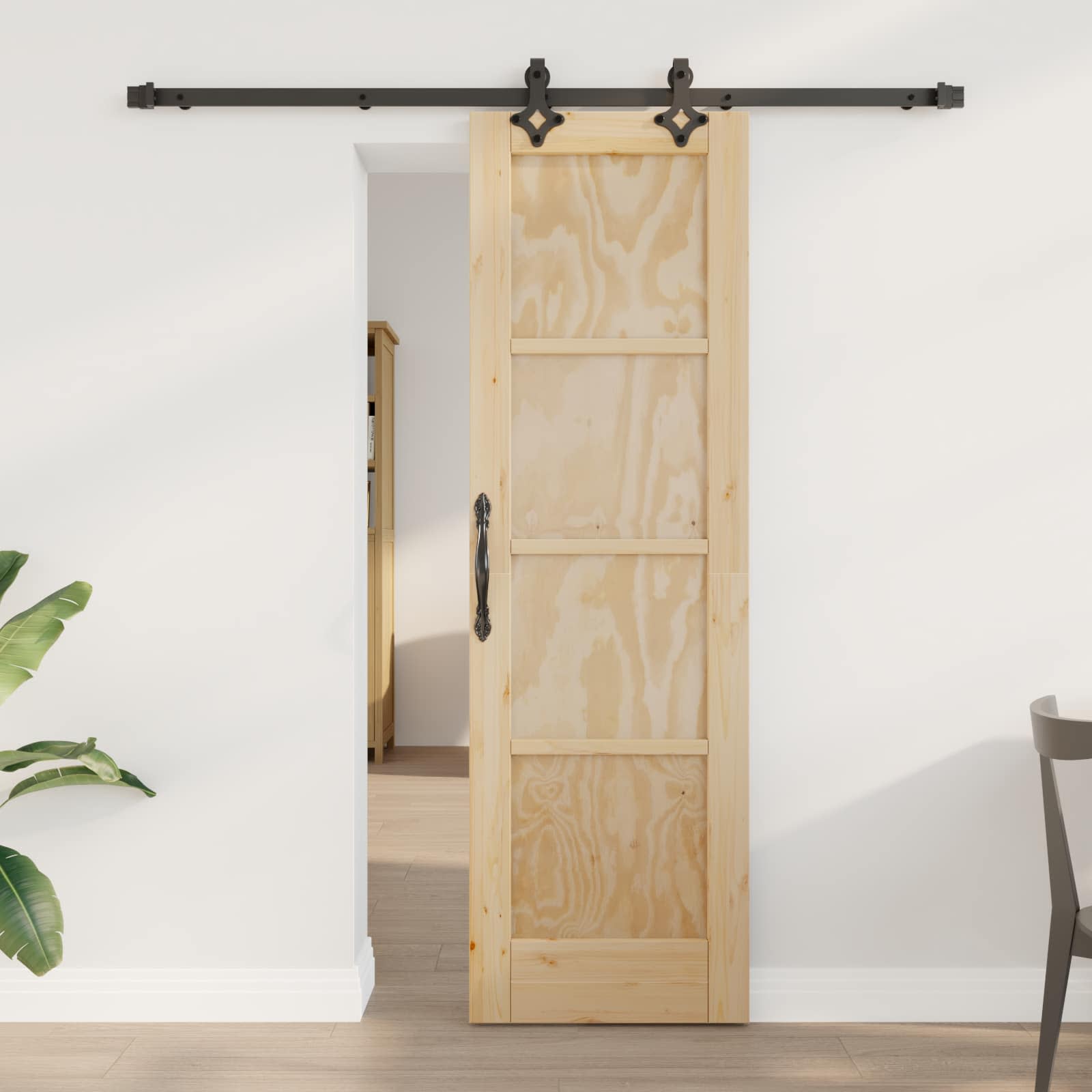 Συρόμενη Πόρτα Φυσικό και Μαύρο 61 x 198,5 εκ. - Pakobazaar