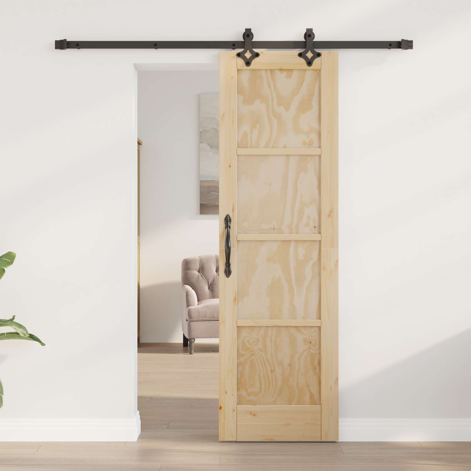 Συρόμενη Πόρτα Φυσικό και Μαύρο 61 x 198,5 εκ. - Pakobazaar