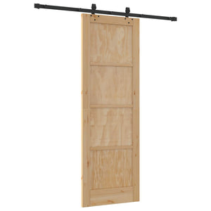 Συρόμενη Πόρτα Φυσικό και Μαύρο 73,5 x 211 εκ Μασίφ Ξύλο Πεύκου - Pakobazaar