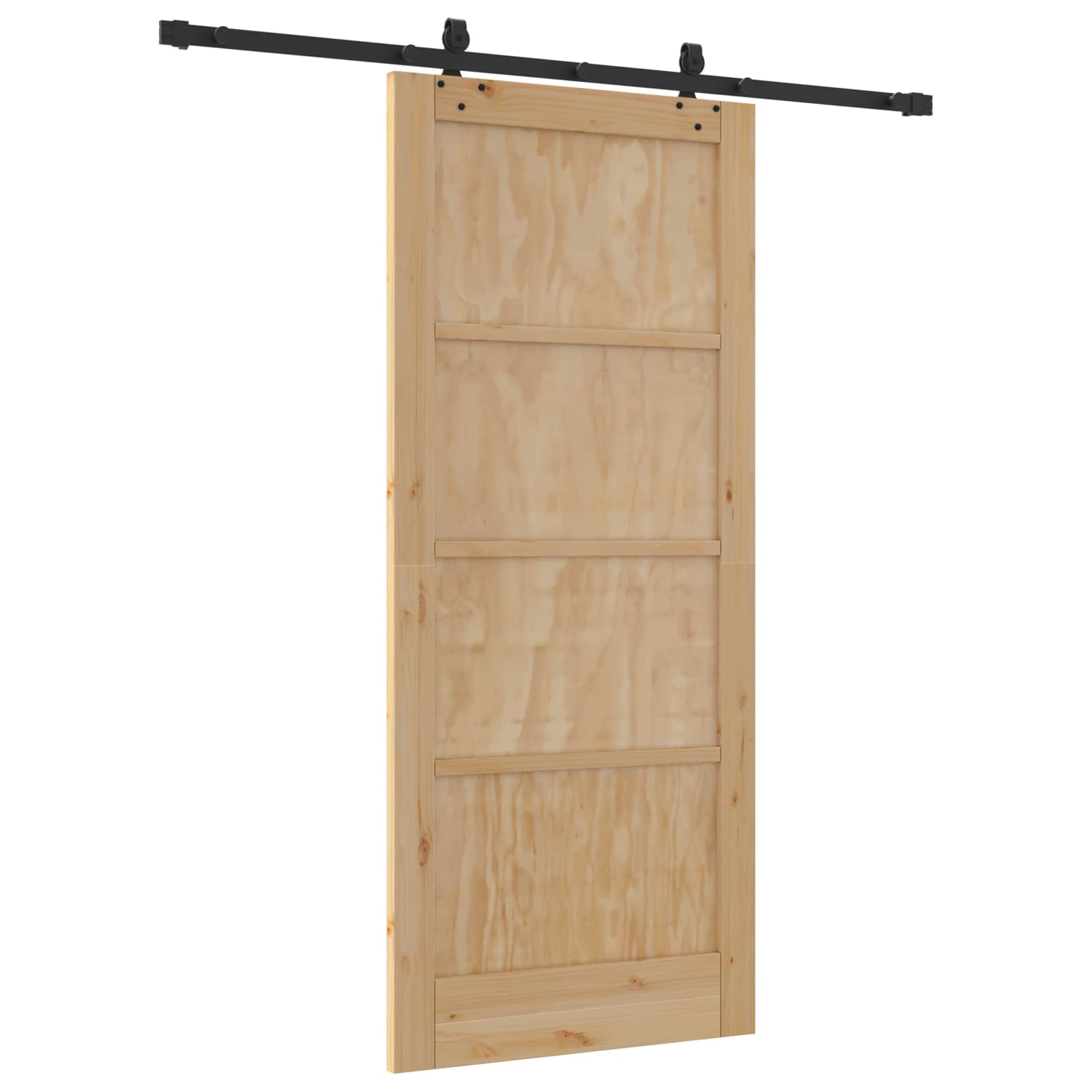 Συρόμενη Πόρτα Φυσικό και Μαύρο 86 x 198,5 cm Μασίφ Ξύλο Πεύκου - Pakobazaar