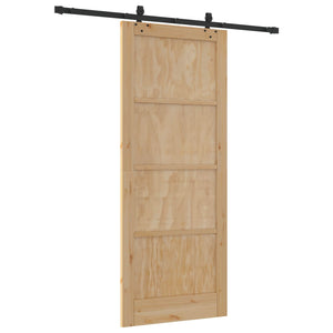 Συρόμενη Πόρτα Φυσικό και Μαύρο 86 x 211 cm Μασίφ Ξύλο Πεύκου - Pakobazaar