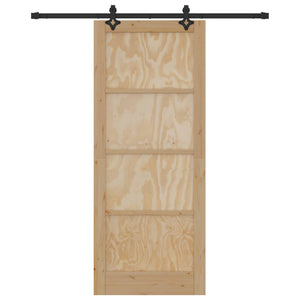 Συρόμενη Πόρτα Φυσικό και Μαύρο 86 x 211 cm Μασίφ Ξύλο Πεύκου - Pakobazaar