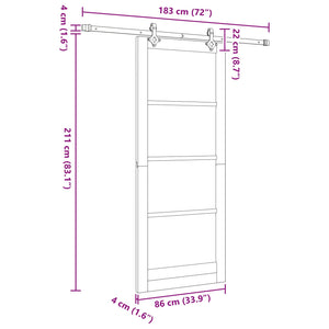 Συρόμενη Πόρτα Φυσικό και Μαύρο 86 x 211 cm Μασίφ Ξύλο Πεύκου - Pakobazaar