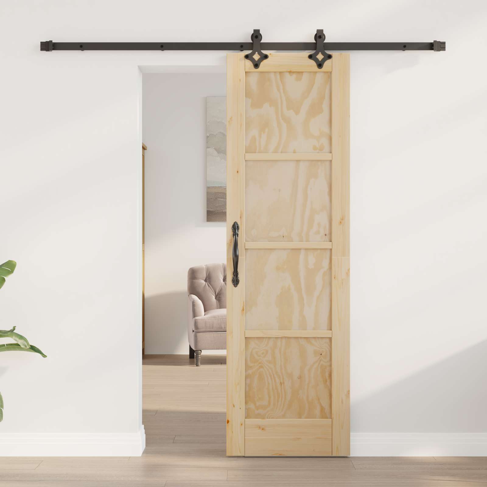 Συρόμενη Πόρτα Φυσικό και Μαύρο 61 x 198,5 εκ. - Pakobazaar