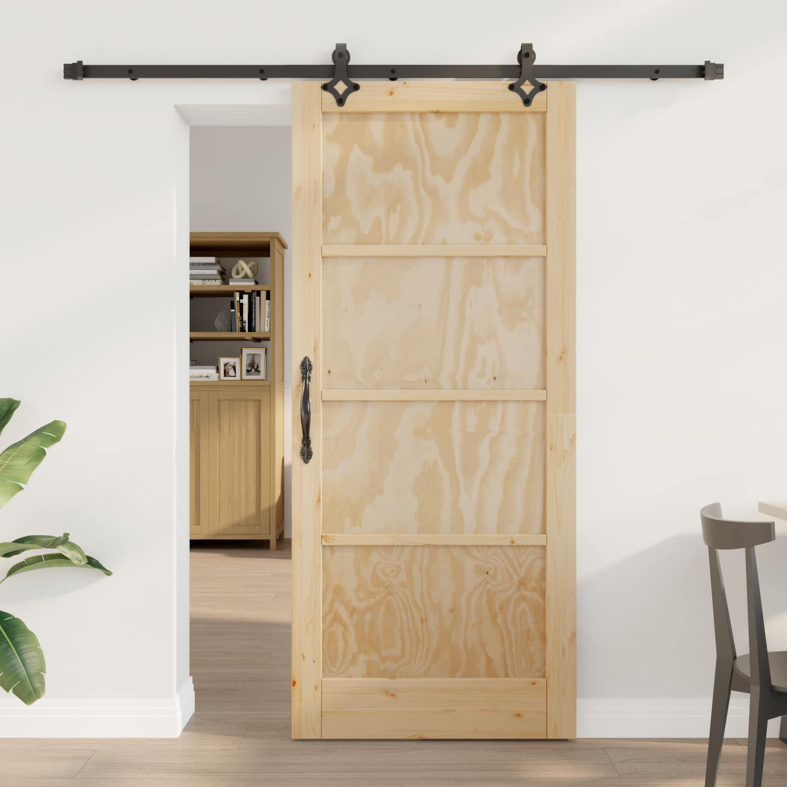 Συρόμενη Πόρτα Φυσικό και Μαύρο 86 x 198,5 cm Μασίφ Ξύλο Πεύκου - Pakobazaar