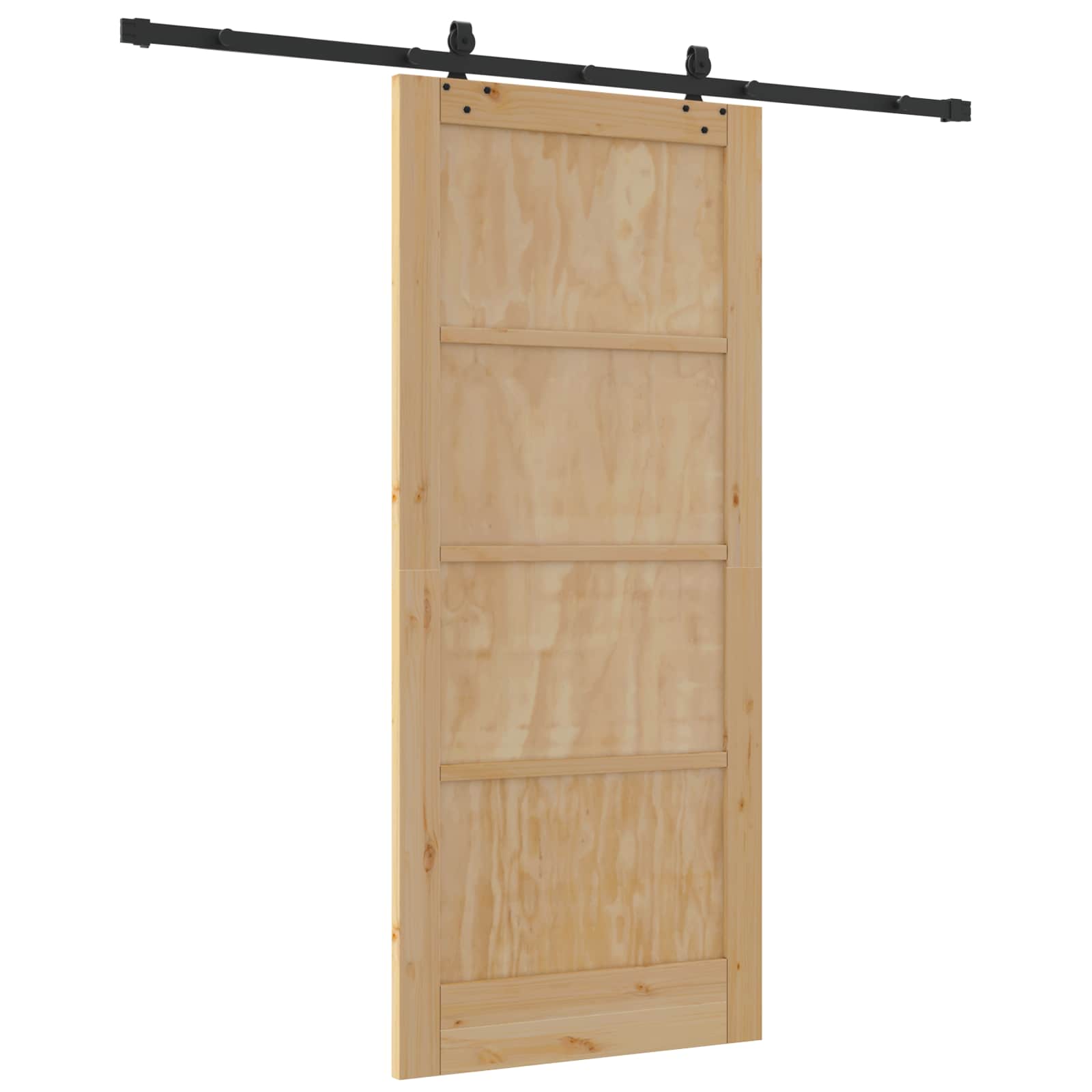Συρόμενη Πόρτα Φυσικό και Μαύρο 86 x 198,5 cm Μασίφ Ξύλο Πεύκου - Pakobazaar