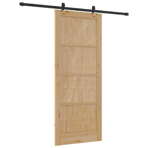 Συρόμενη Πόρτα Φυσικό και Μαύρο 86 x 211 cm Μασίφ Ξύλο Πεύκου - Pakobazaar