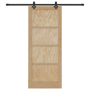 Συρόμενη Πόρτα Φυσικό και Μαύρο 86 x 211 cm Μασίφ Ξύλο Πεύκου - Pakobazaar