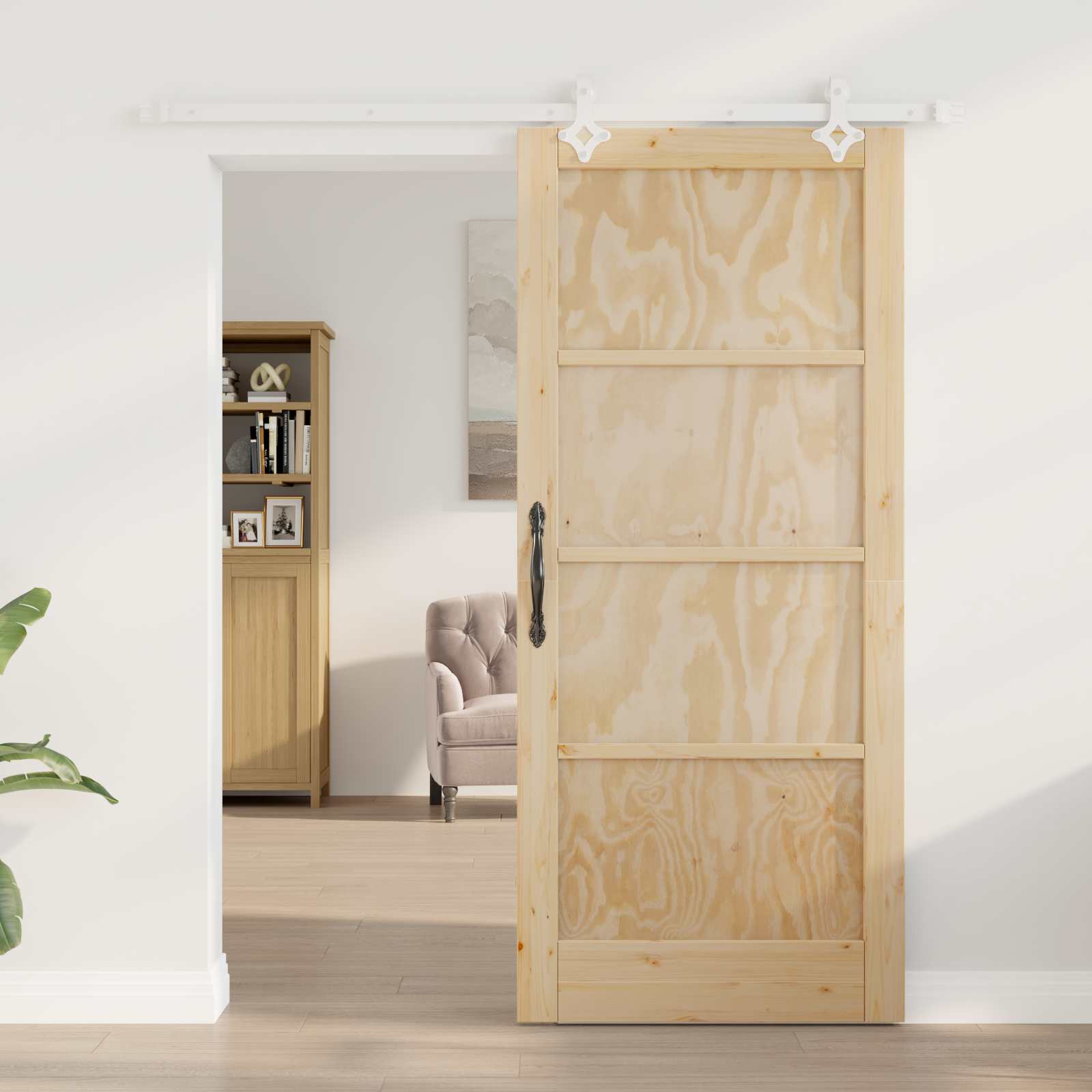 Συρόμενη Πόρτα Φυσικό και Λευκό 86 x 198,5 cm Μασίφ Ξύλο Πεύκου - Pakobazaar