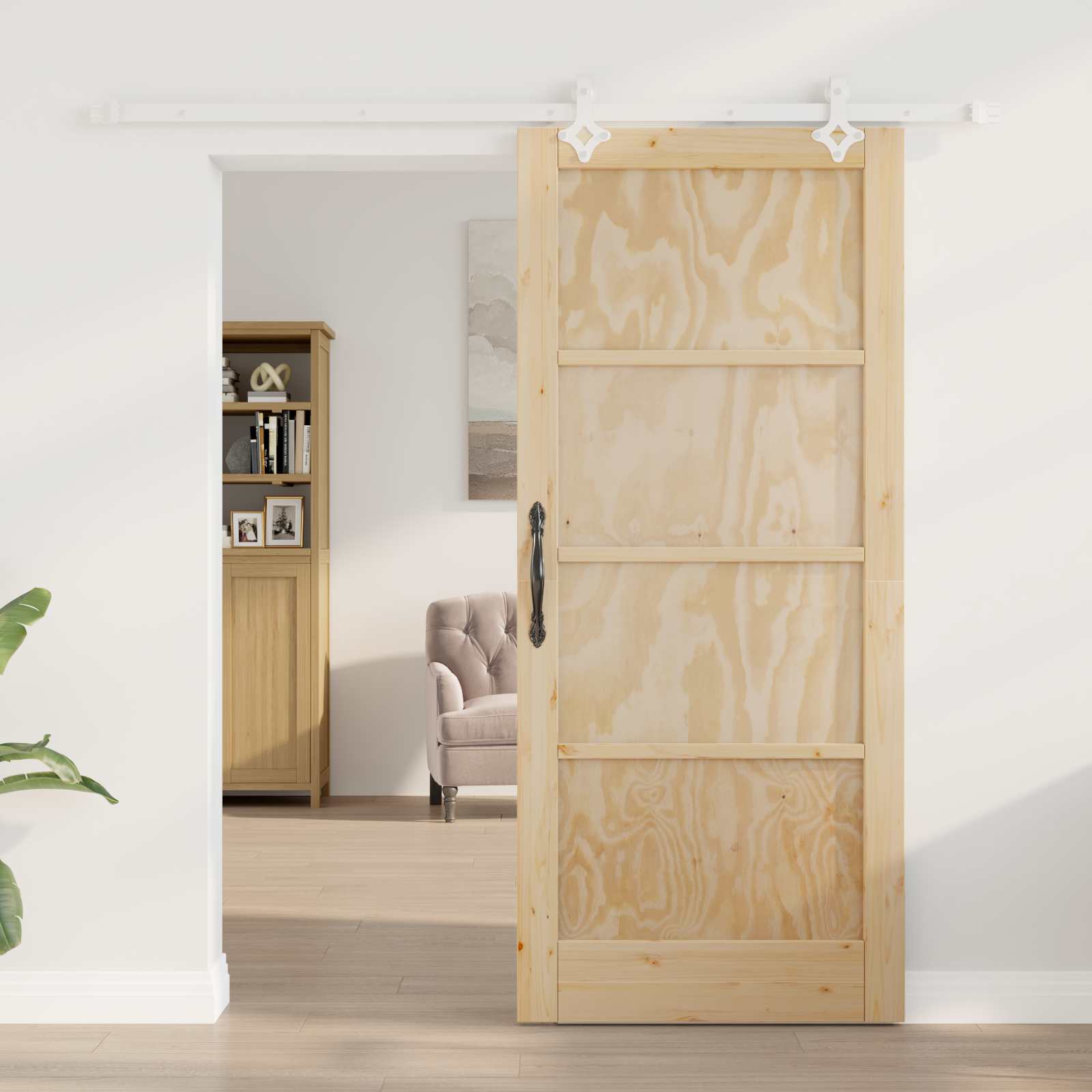 Συρόμενη Πόρτα Φυσικό και Λευκό 86 x 198,5 cm Μασίφ Ξύλο Πεύκου - Pakobazaar