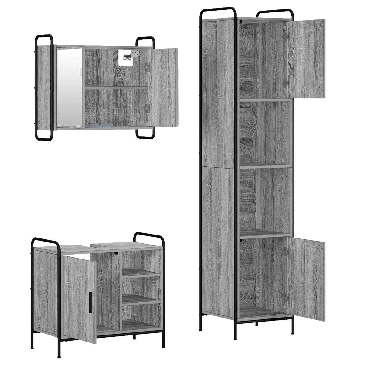 Σετ Ντουλαπιών Μπάνιου 3 τμχ. Γκρι Sonoma 40 x 36 x 181 εκ - Pakobazaar