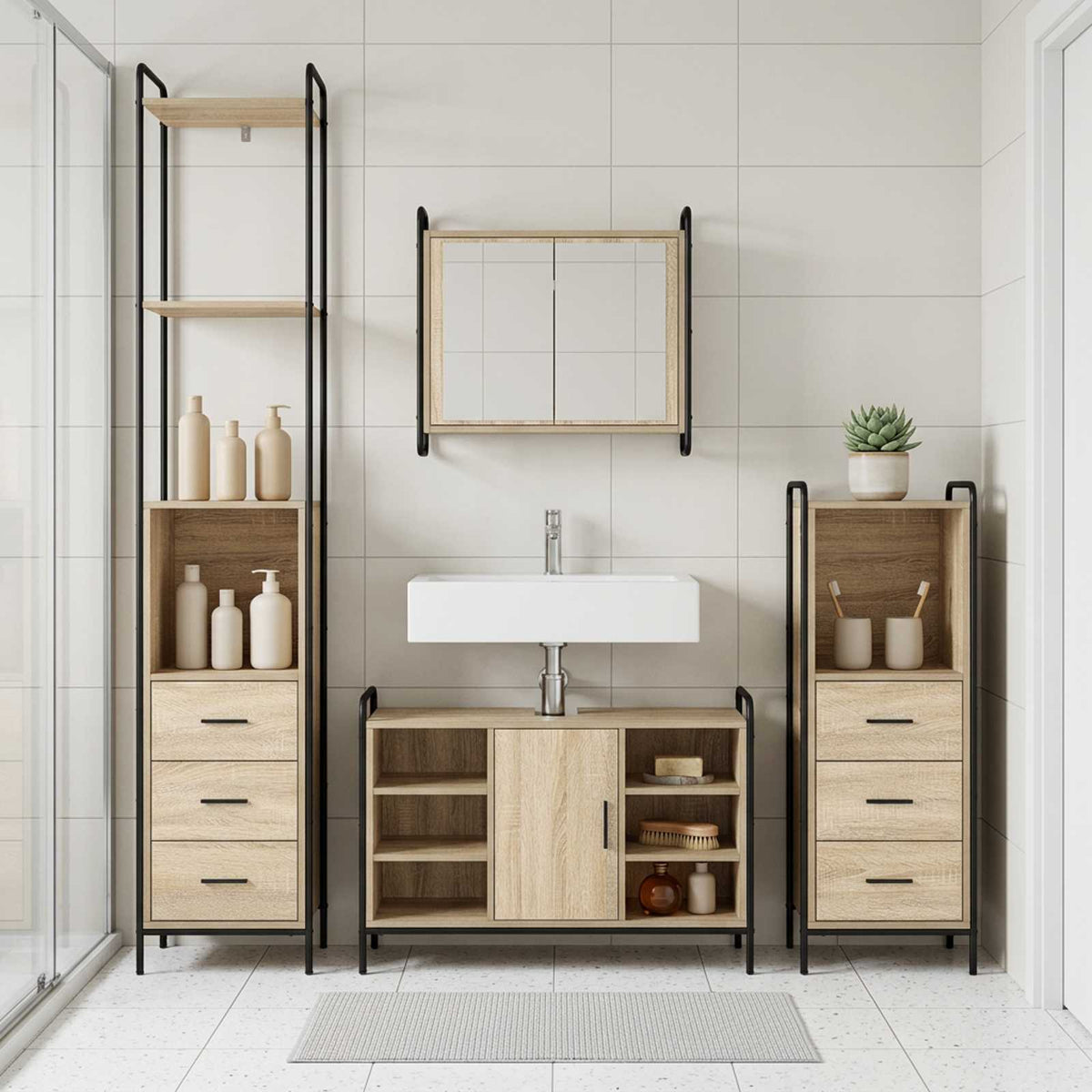 Σετ Ντουλαπιών Μπάνιου 3 τμχ. Sonoma Δρυς 40 x 36 x 200,5 εκ