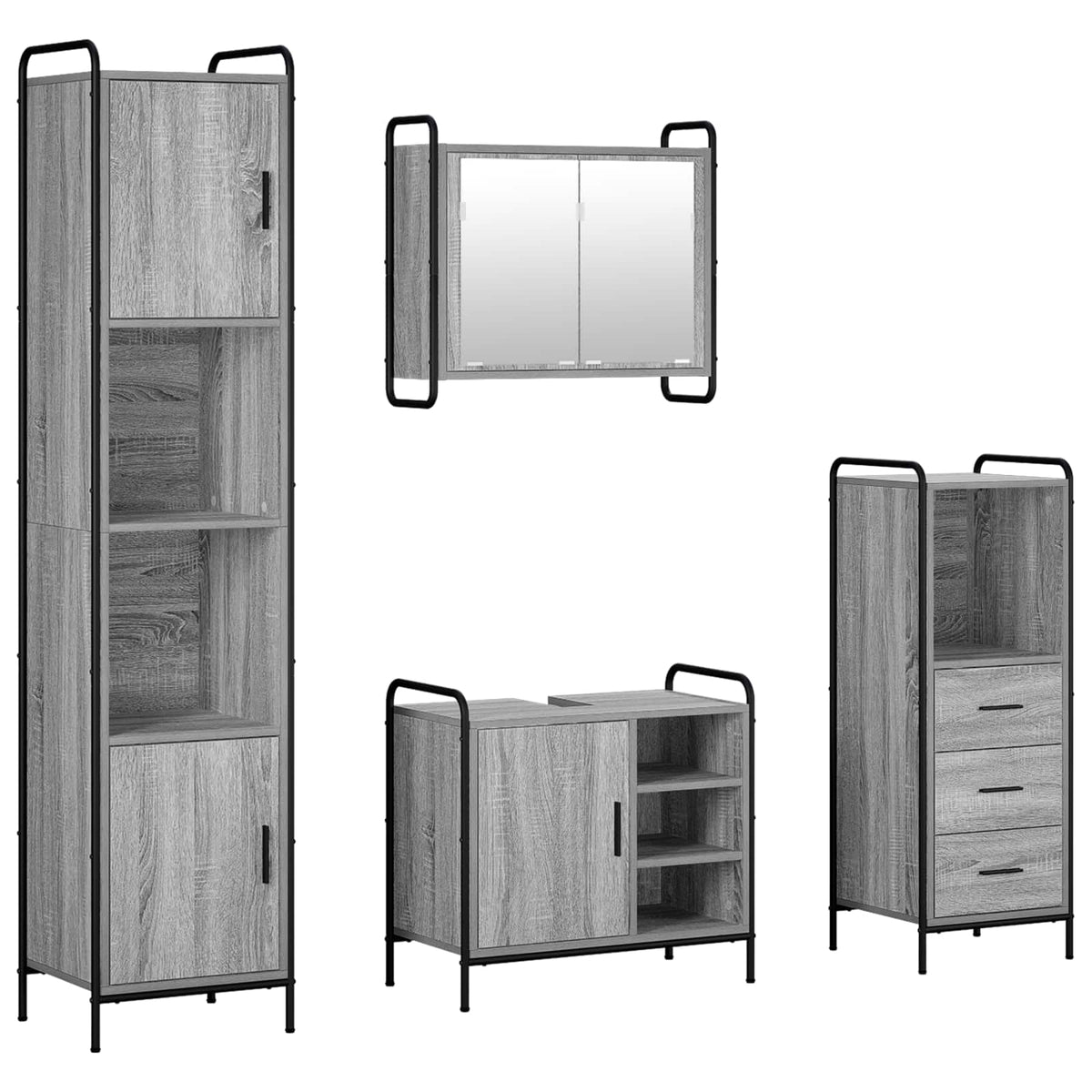 Σετ Ντουλαπιών Μπάνιου 4 τμχ. Γκρι Sonoma 40 x 36 x 181 εκ