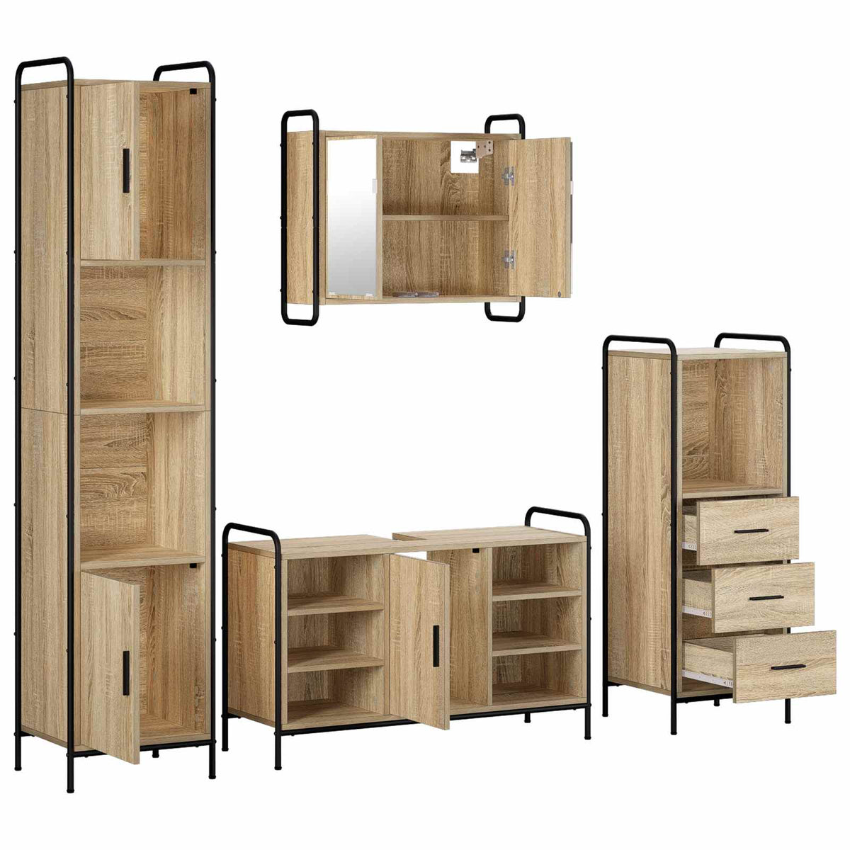 Σετ Ντουλαπιών Μπάνιου 4 τμχ. Sonoma Δρυς 40 x 36 x 181 εκ - Pakobazaar