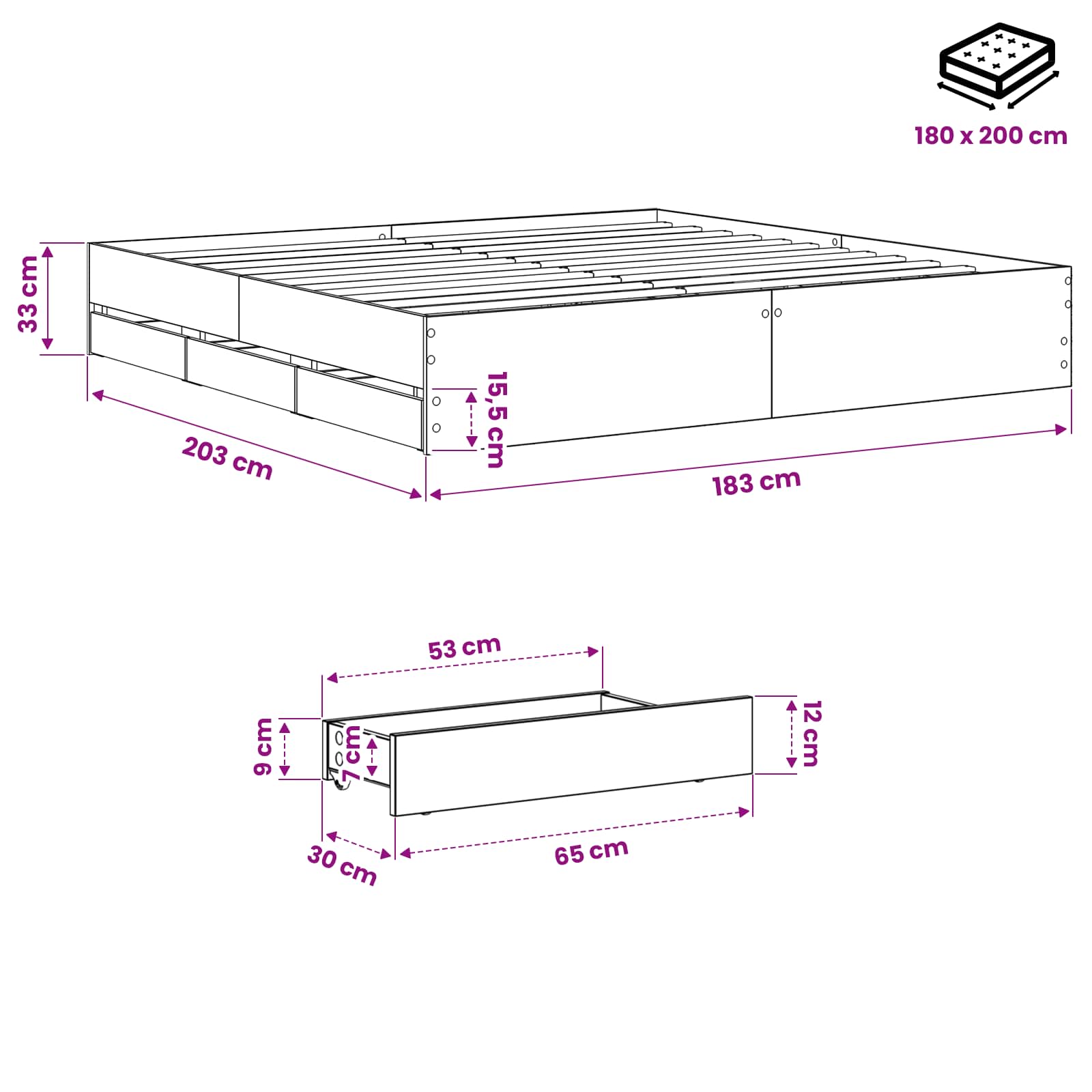 Σκελετός κρεβατιού με αποθήκευση Artisan Δρυς 180 x 200 cm