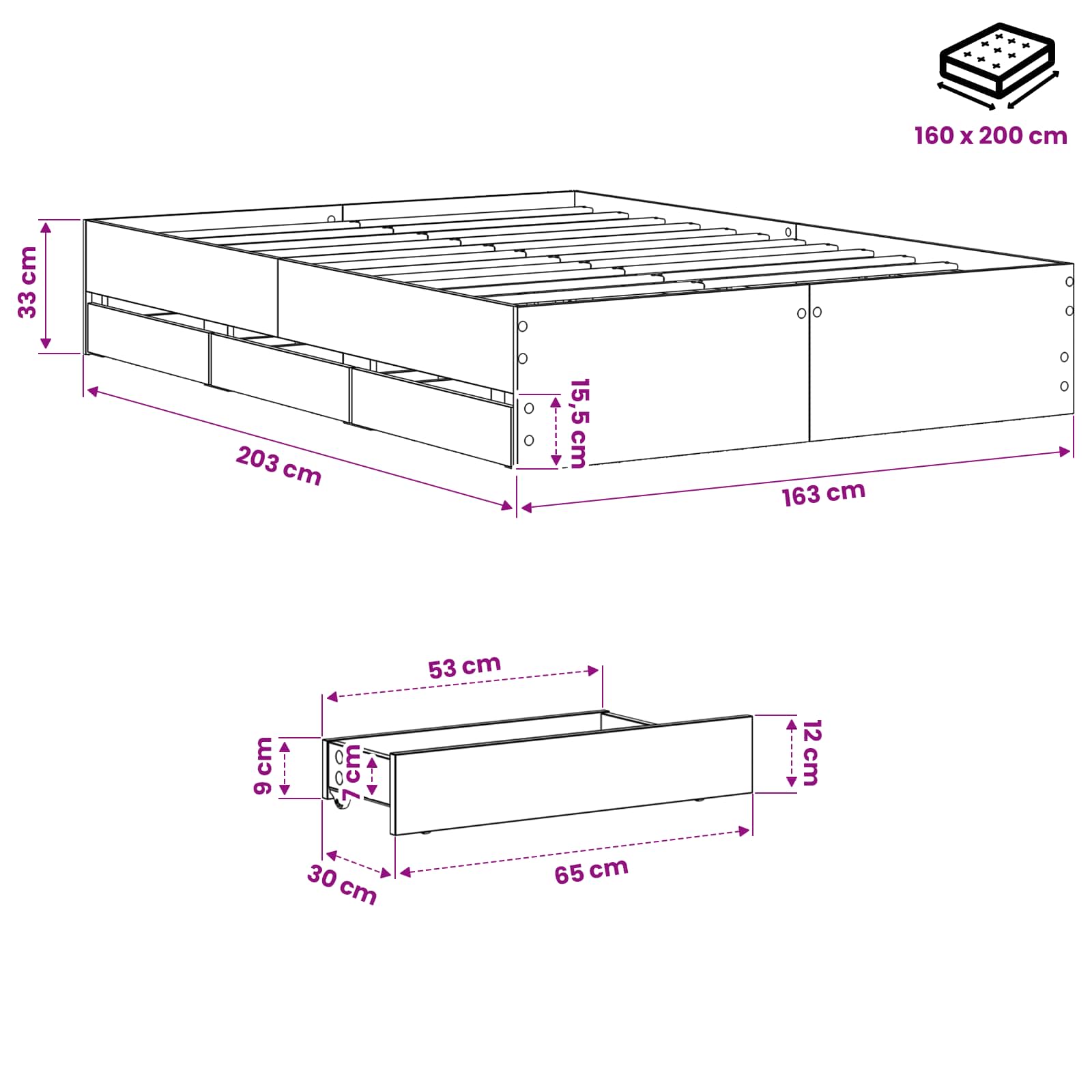 Σκελετός κρεβατιού με αποθήκευση Artisan Δρυς 160 x 200 cm - Pakobazaar