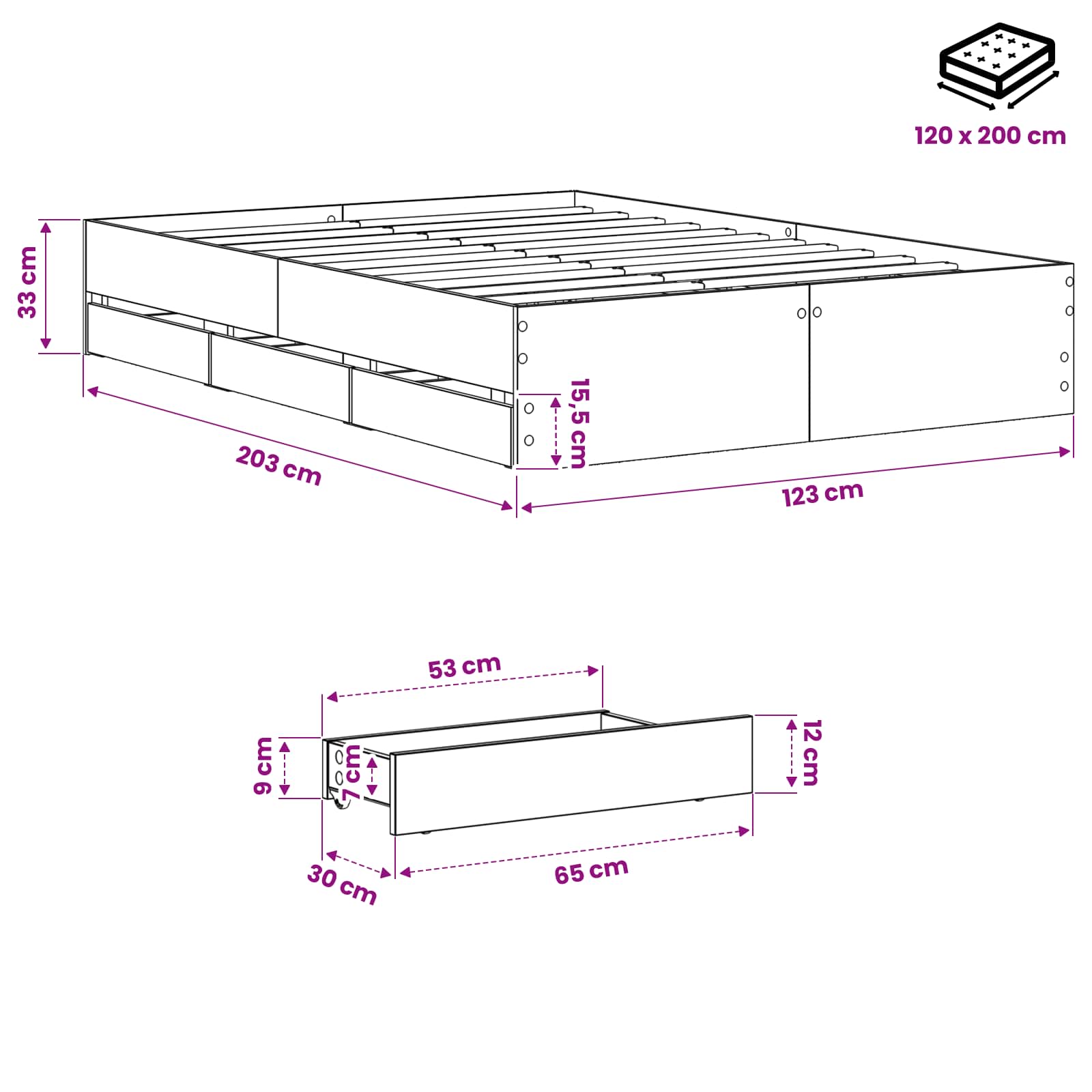Σκελετός κρεβατιού με αποθήκευση Artisan Δρυς 120 x 200 cm - Pakobazaar