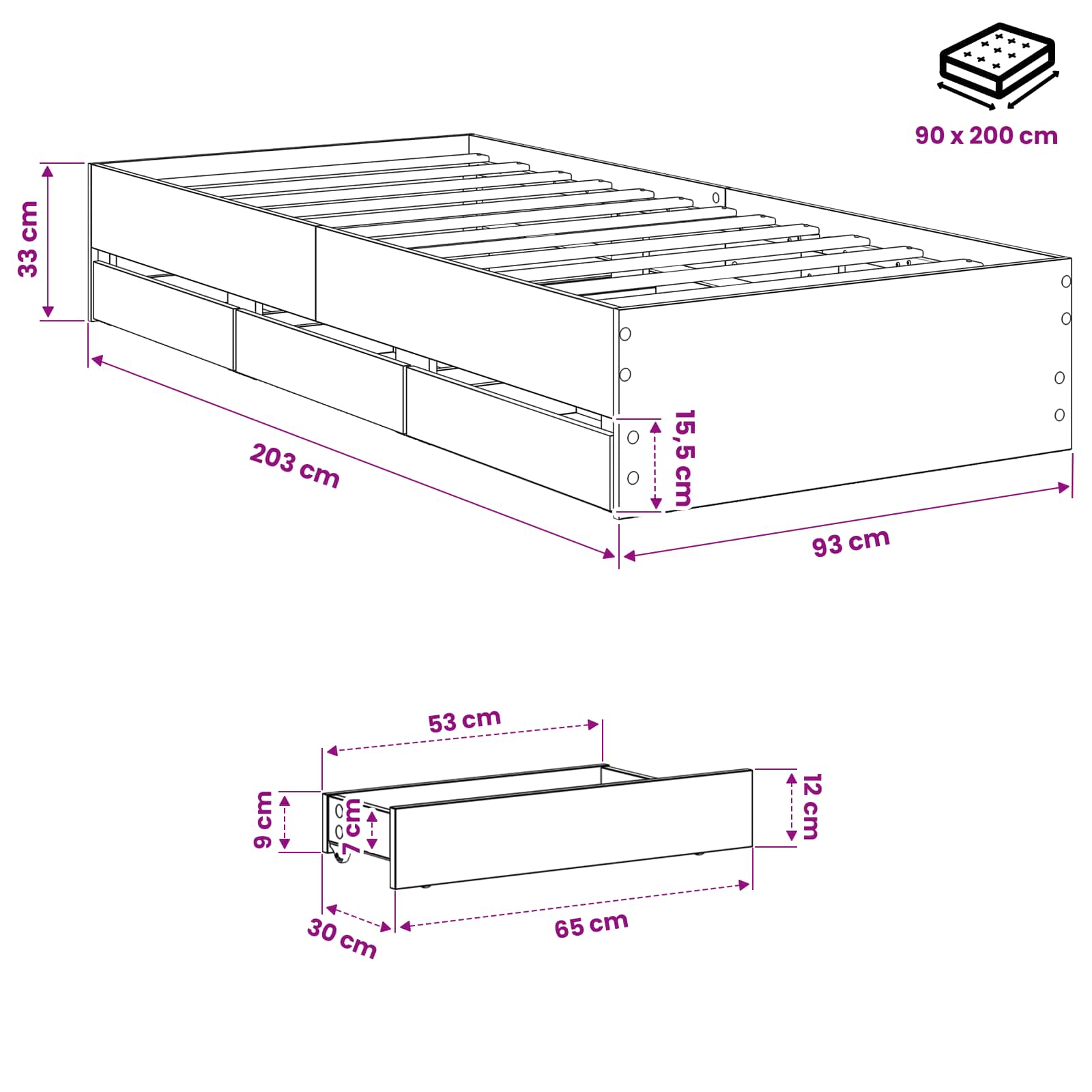 Σκελετός κρεβατιού με αποθήκευση Artisan Δρυς 90 x 200 cm - Pakobazaar