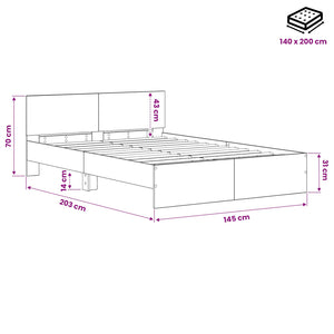 Κρεβάτι με Κεφαλάρι Μαύρη Δρυς 140 x 200 cm Επεξεργασμένο ξύλο