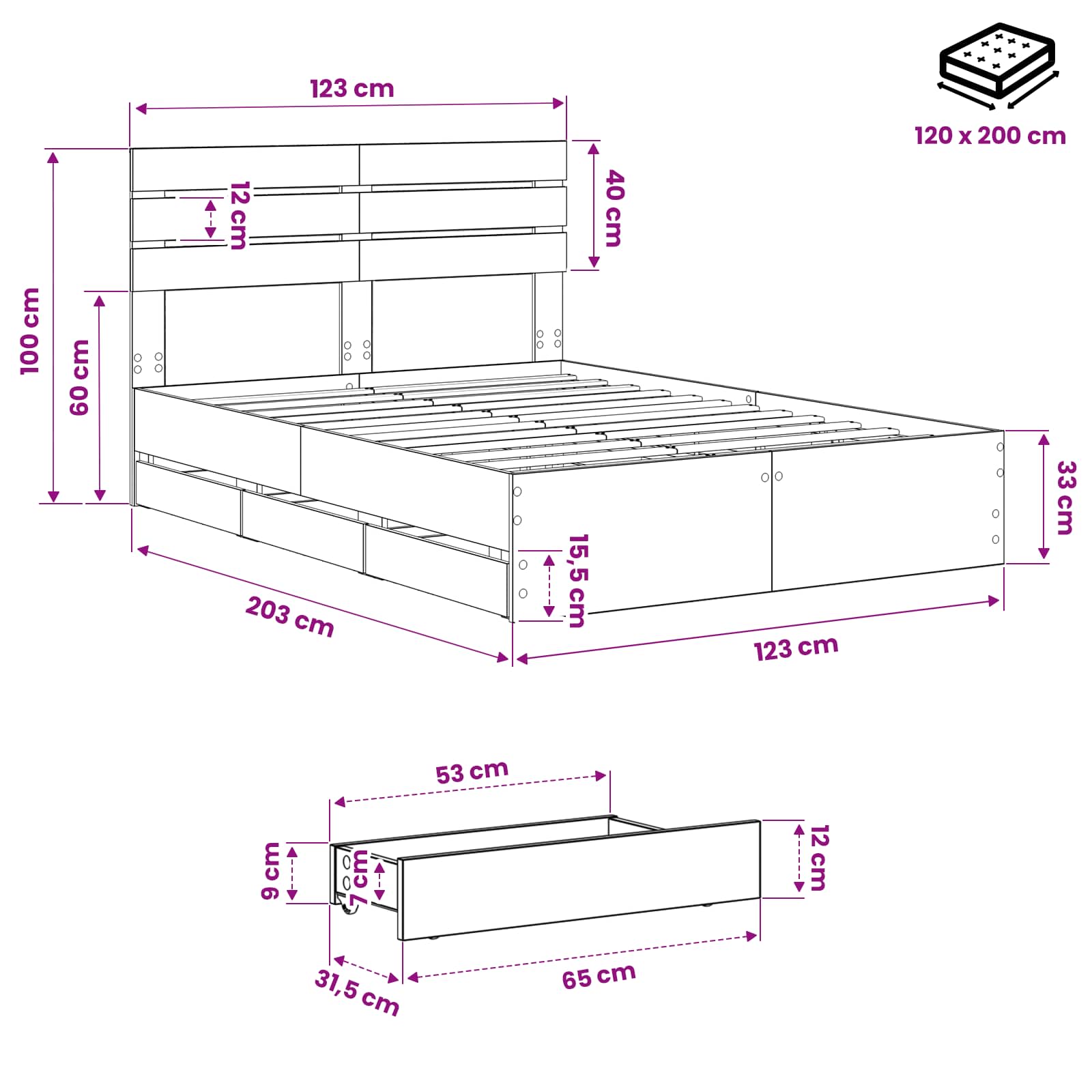 Bed Frame with Storage and Headboard Artisan Oak 120 x 200 cm - Pakobazaar
