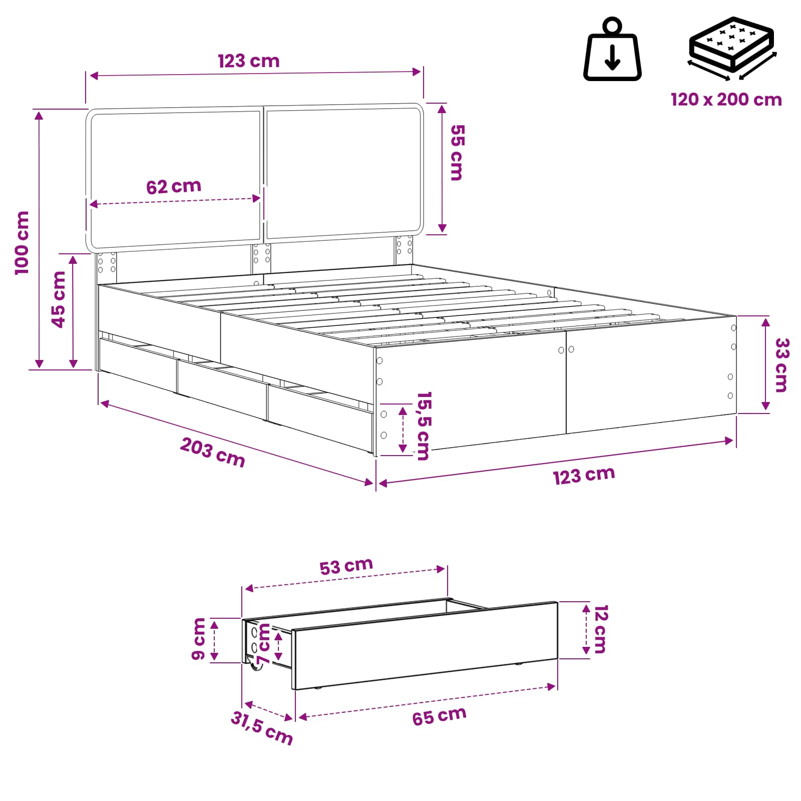 Bed Frame with Storage and Headboard Artisan Oak 120 x 200 cm - Pakobazaar