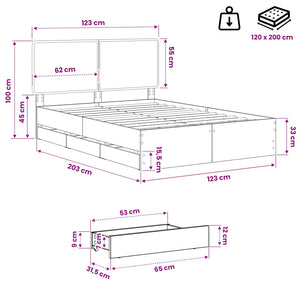 Bed Frame with Storage and Headboard Artisan Oak 120 x 200 cm - Pakobazaar