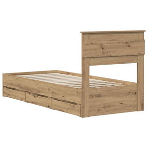 Bed Frame with Storage and Headboard Artisan Oak 90 x 200 cm