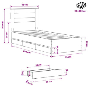 Bed Frame with Storage and Headboard Artisan Oak 90 x 200 cm