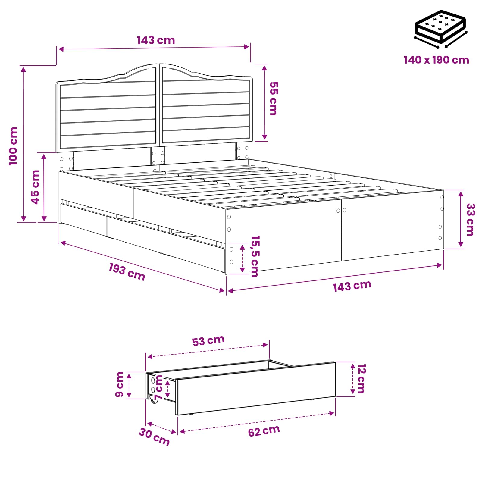 Bed Frame with Storage and Headboard Artisan Oak 140 x 190 cm - Pakobazaar