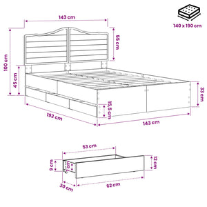 Bed Frame with Storage and Headboard Artisan Oak 140 x 190 cm - Pakobazaar