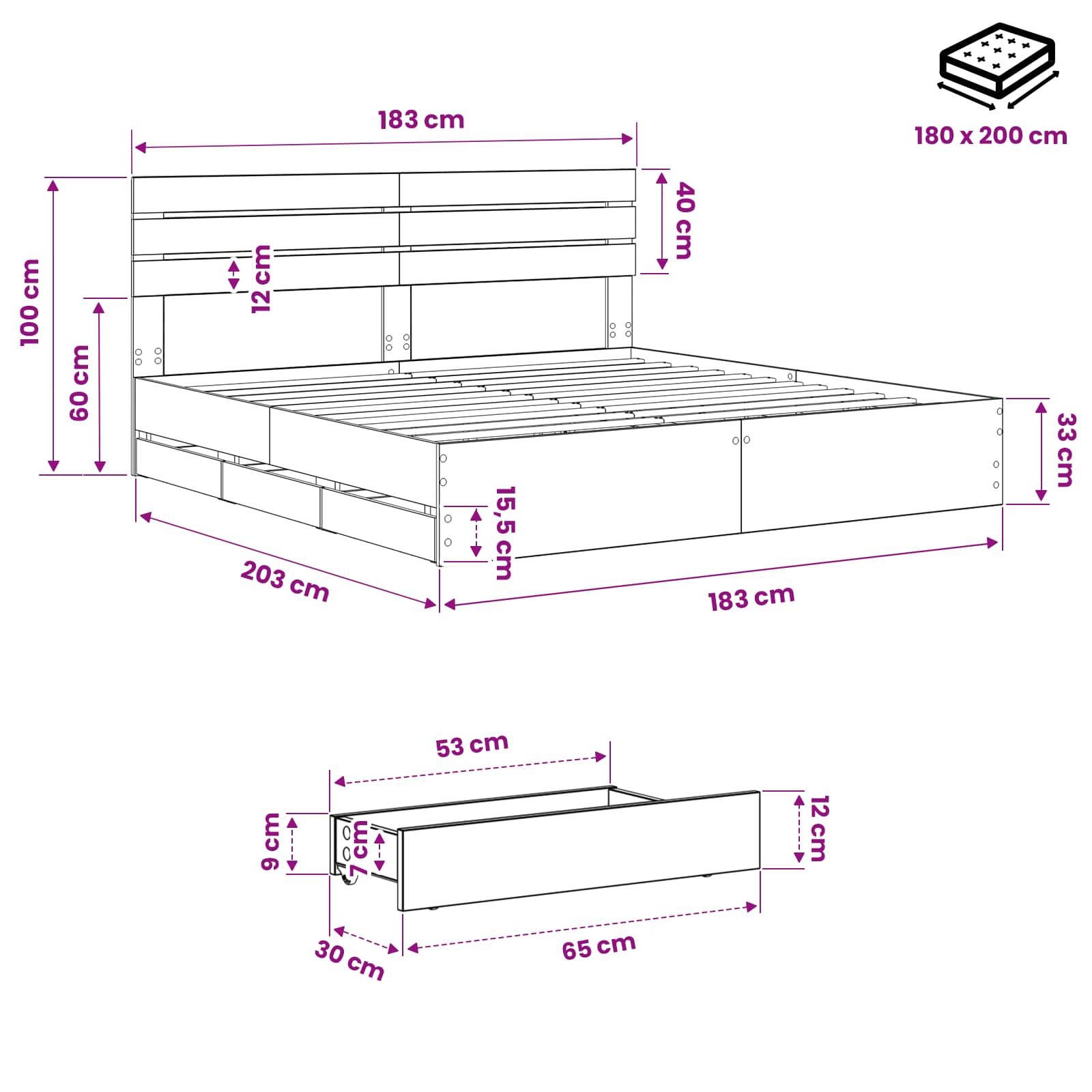 Bed Frame with Storage and Headboard Artisan Oak 180 x 200 cm - Pakobazaar