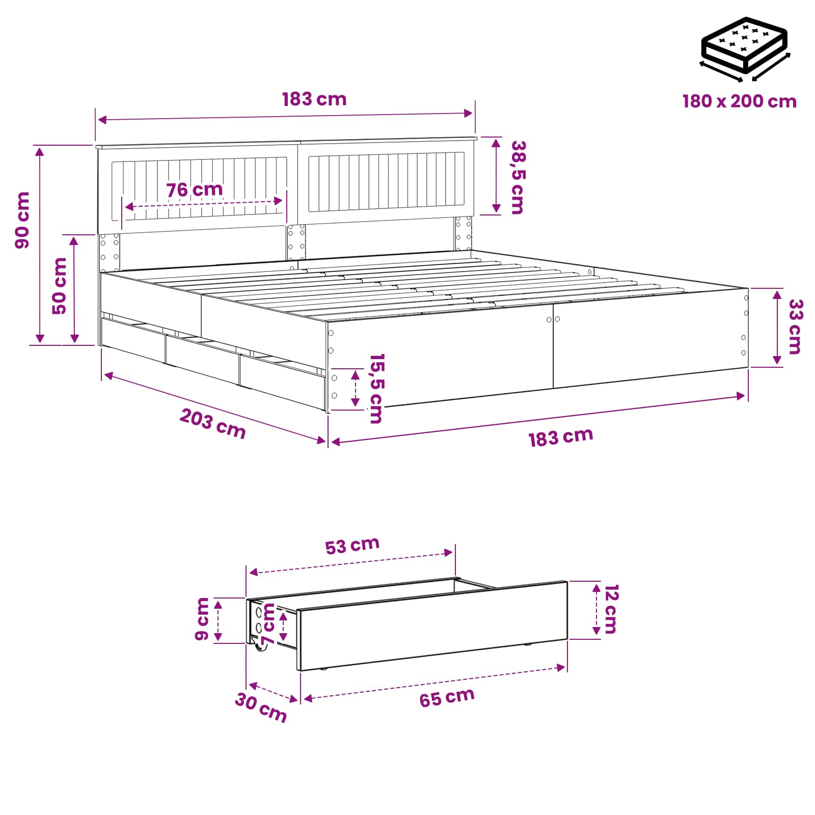 Bed Frame with Storage and Headboard Artisan Oak 180 x 200 cm - Pakobazaar