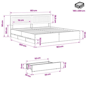 Bed Frame with Storage and Headboard Artisan Oak 180 x 200 cm - Pakobazaar