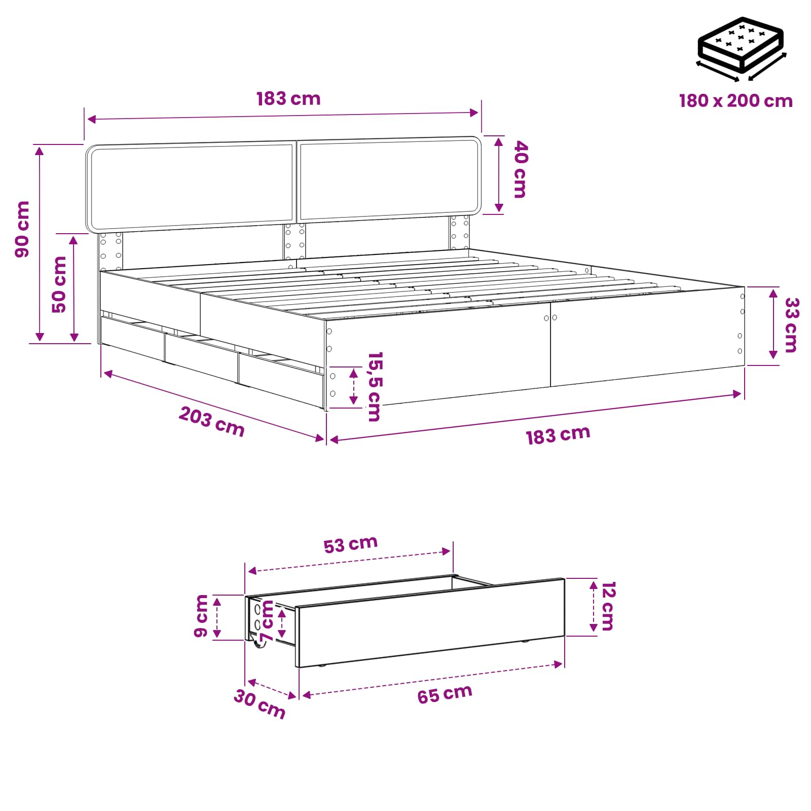 Bed Frame with Storage and Headboard Artisan Oak 180 x 200 cm - Pakobazaar