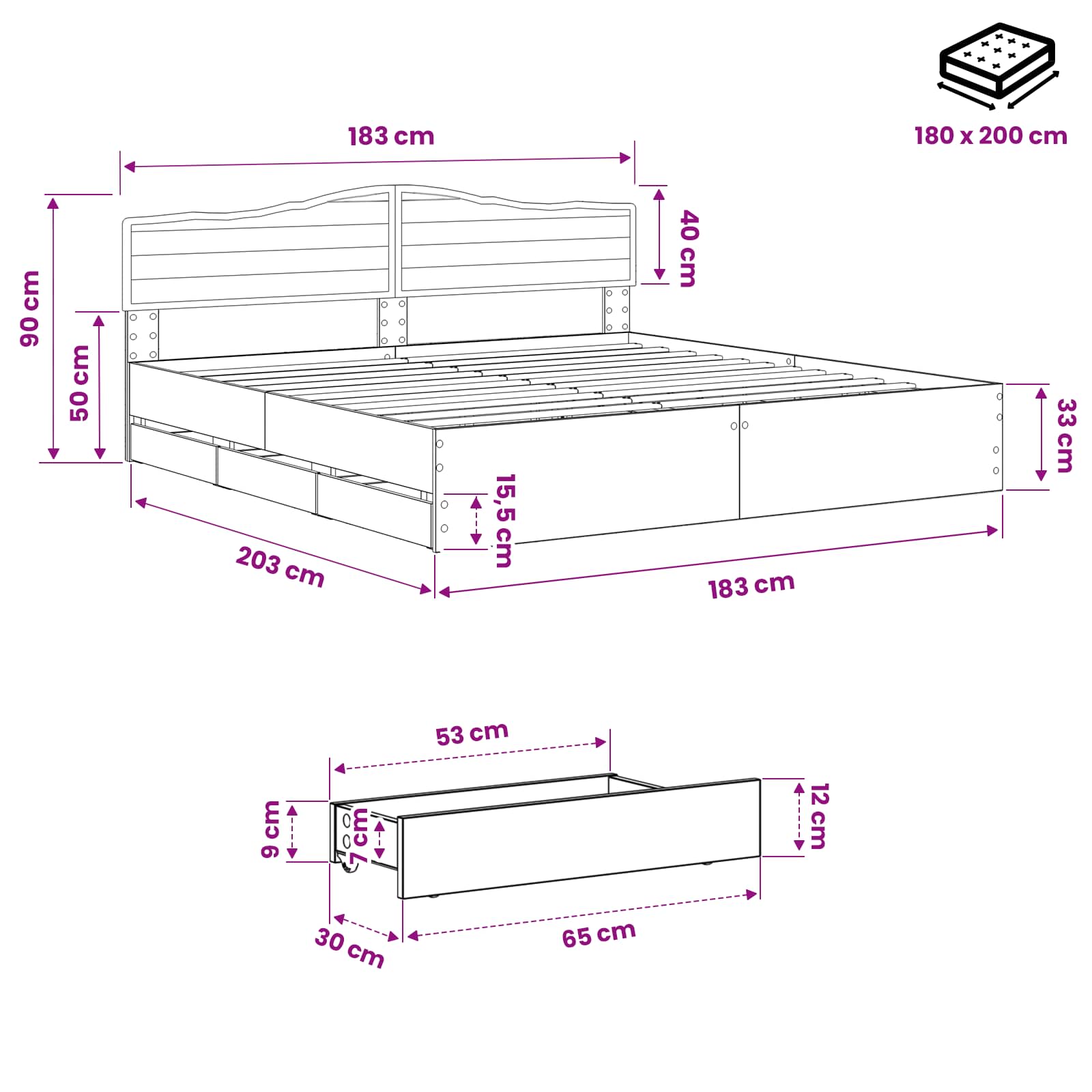Bed Frame with Storage and Headboard Artisan Oak 180 x 200 cm - Pakobazaar