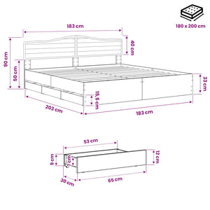 Bed Frame with Storage and Headboard Artisan Oak 180 x 200 cm - Pakobazaar