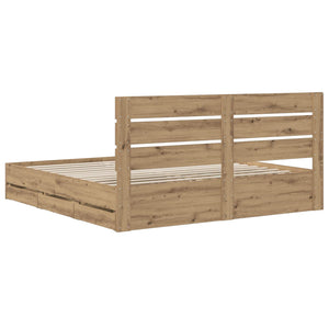 Bed Frame with Storage and Headboard Artisan Oak 180 x 200 cm