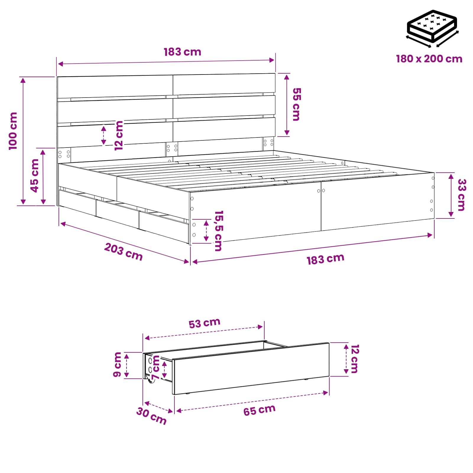 Bed Frame with Storage and Headboard Artisan Oak 180 x 200 cm