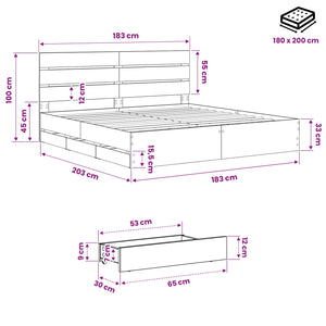 Bed Frame with Storage and Headboard Artisan Oak 180 x 200 cm