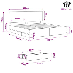 Bed Frame with Storage and Headboard Artisan Oak 180 x 200 cm