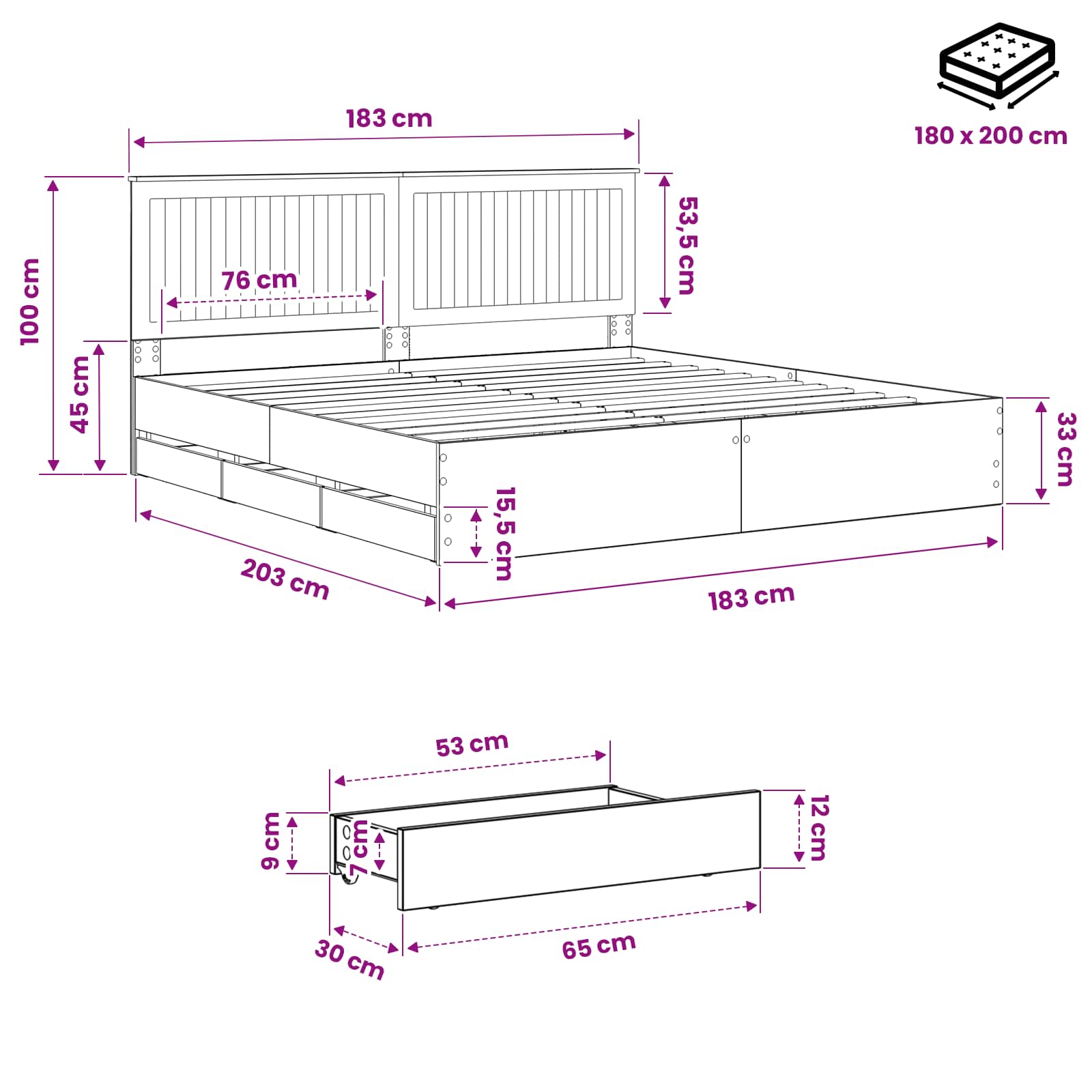 Bed Frame with Storage and Headboard Artisan Oak 180 x 200 cm