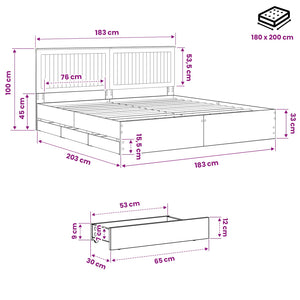 Bed Frame with Storage and Headboard Artisan Oak 180 x 200 cm
