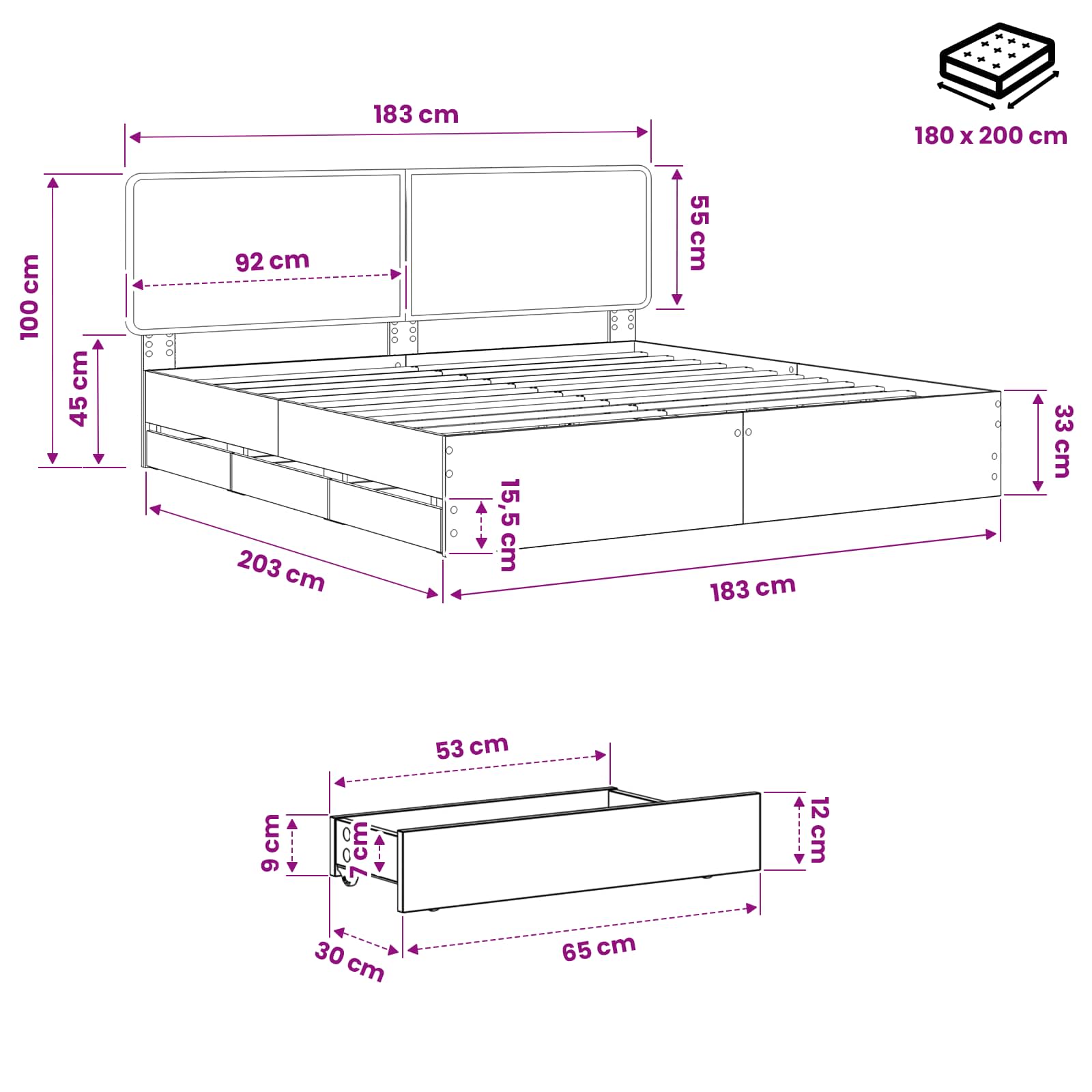 Bed Frame with Storage and Headboard Artisan Oak 180 x 200 cm