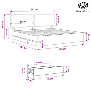 Bed Frame with Storage and Headboard Artisan Oak 180 x 200 cm