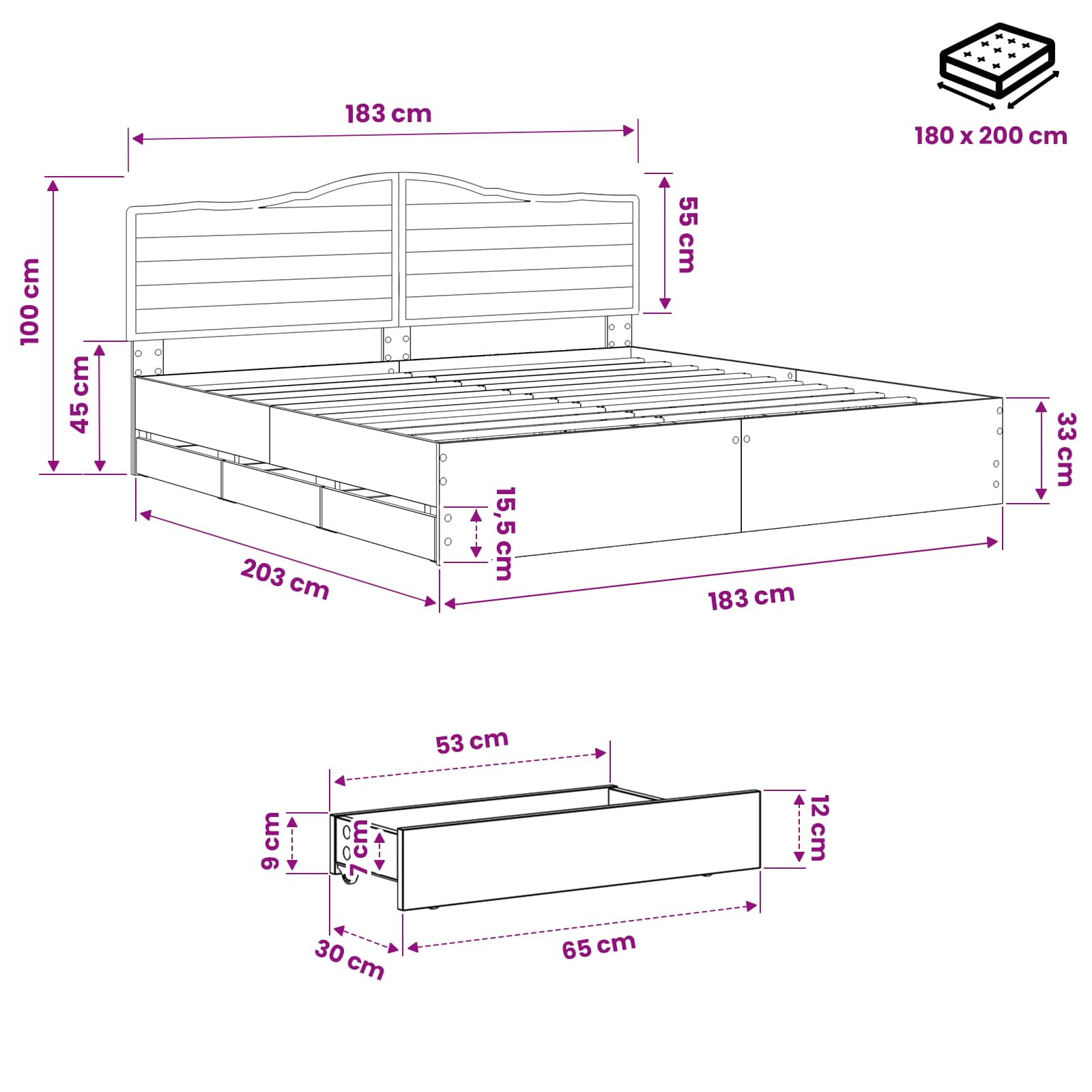 Bed Frame with Storage and Headboard Artisan Oak 180 x 200 cm