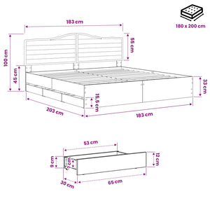 Bed Frame with Storage and Headboard Artisan Oak 180 x 200 cm