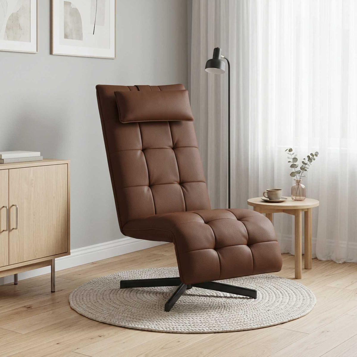 Περιστρεφόμενη καρέκλα Καφέ Τεχνητό Δέρμα - Pakobazaar